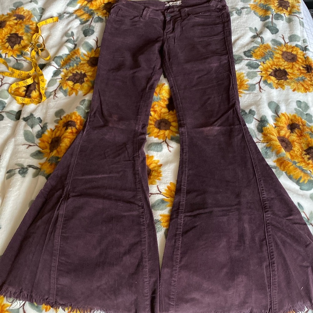 Free People Low Rise Eggplant Corduroy Bell Bottom Pants Size 26